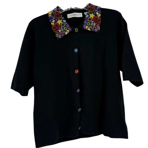 MARISA CHRISTINA Cardigan Sweater Black Size XL Beaded Collar Halloween - Picture 1 of 9